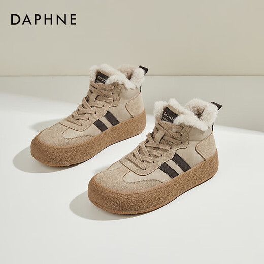 DAPHNE Daphne German training shoes women's velvet warm autumn and winter new retro Maillard thick-soled casual sports high-top sneakers winter camel velvet heel height 4cm 39 (245mm) standard size