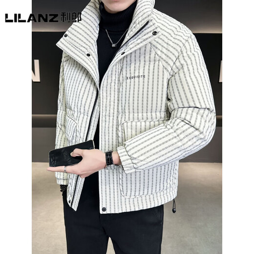 利郎（LILANZ）官方羽绒服男款竖条纹高端免洗2025新款痞帅保暖防寒服休闲外套冬 藏青色-旗舰款 3XL (175-190)斤