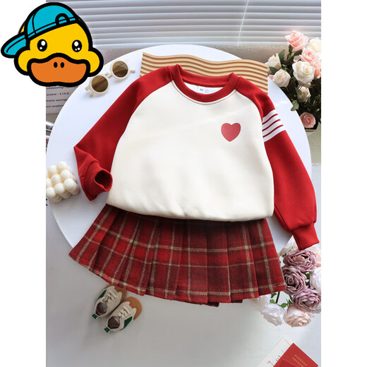 G.duck parent-child wear autumn and winter sweatshirts for a family of three and whole family wear 2025 new style small month old baby fashion plus velvet mother and daughter wear love/spring and autumn 195 adults 4XL size