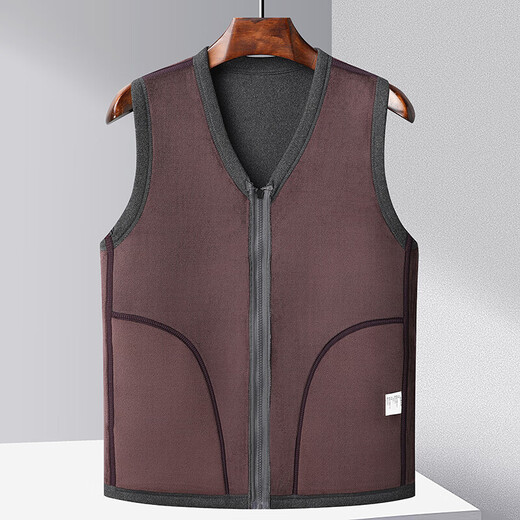 Dad's Autumn and Winter Warm Vest Middle-aged Men's Velvet Thickened Vest Middle-aged and Elderly Grandpa Cardigan Waistcoat Dark Gray 3XL Size 135-155Jin Jin is equal to 0.5 kg