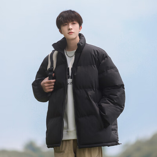 VUUG Men's Cotton Clothes American Style Stand Collar Coldproof Clothes Men's Fashionable and Versatile New Trendy Brand Cotton Clothes Black S