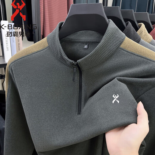 KBXNG Jinba men's new long-sleeved T-shirt German velvet sweatshirt autumn and winter German velvet warm outdoor sports bottoming shirt medium gray L recommended weight 110-130 Jin Jin equals 0.5 kg