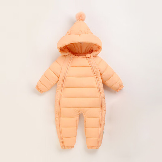 Jingqi Baby Cotton Clothes 2025 New Winter Baby Thickened Warm Jumpsuit Newborn Baby Outing Cotton Clothes Orange Pink 90cm