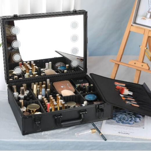 Makeup artist makeup box LED mirror with light 2025 new portable large capacity for easy storage 20-inch eight lights plug-in + charging makeup follower