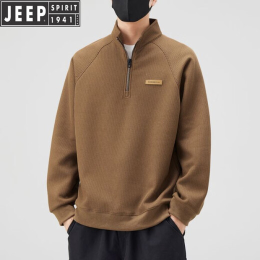 JEEP Jeep half-zip sweatshirt men's velvet thickened loose autumn and winter 2025 new stand-up collar warm bottoming shirt men's 6089m apricot plus velvet 2XL (recommended 155-180Jin Jin equals 0.5 kg)