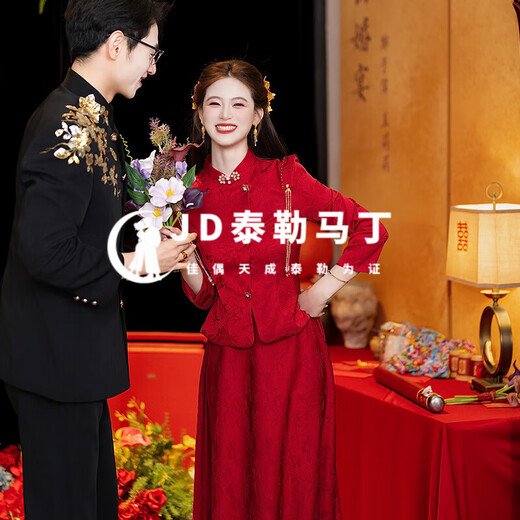 Taylor Martin Chinese toast dress bride Xiuhe dress bride new winter burgundy Chinese wedding dress female cheongsam wedding dress QP23 L