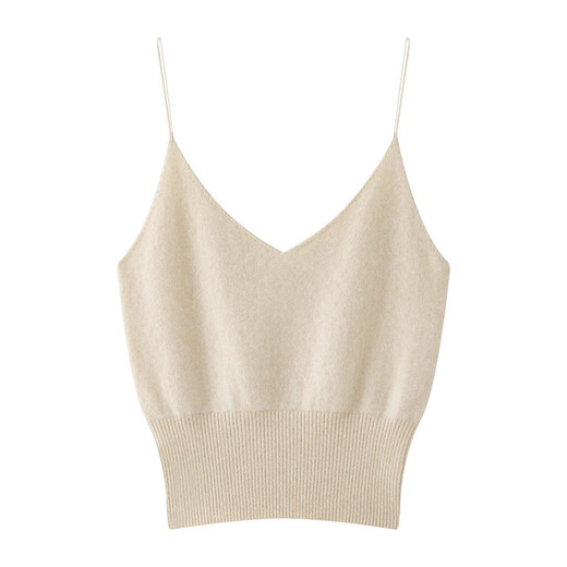 Autumn and winter cashmere knitted tube top women's V-neck spaghetti straps solid color sleeveless inner bottoming shirt suspenders white M