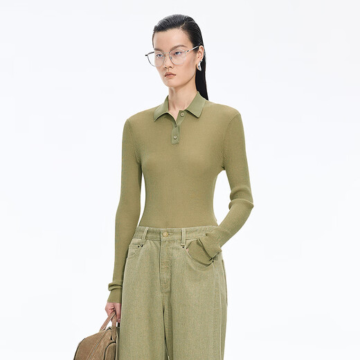 JNBY/Jiangnan Buyi Shopping Mall Same Style 25 Autumn New Arrival Sweater Long Sleeve Pullover Slim Fit 5P7314870 287/Yellow Khaki XL