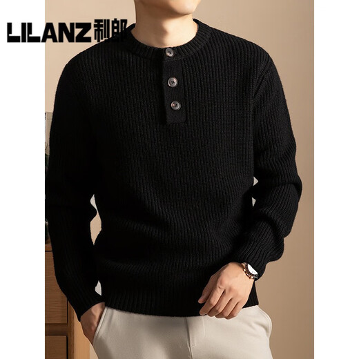 Lilang Autumn and Winter New Middle-aged Men's Heavy Thick Cardigan Fashionable Loose Round Neck Knitted Bottoming Sweater Dark Gray Thickened 3XL (Recommended 165-185Jin Jin equals 0.5kg)
