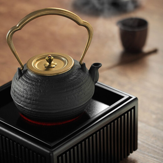 Longyantang iron kettle electric ceramic stove electric tea stove household tea boiler boiling water iron kettle charcoal stove mini non-picking pot light wave induction cooker tea set free hook Japanese tea props spare parts solid wood electric ceramic stove black sandalwood square style