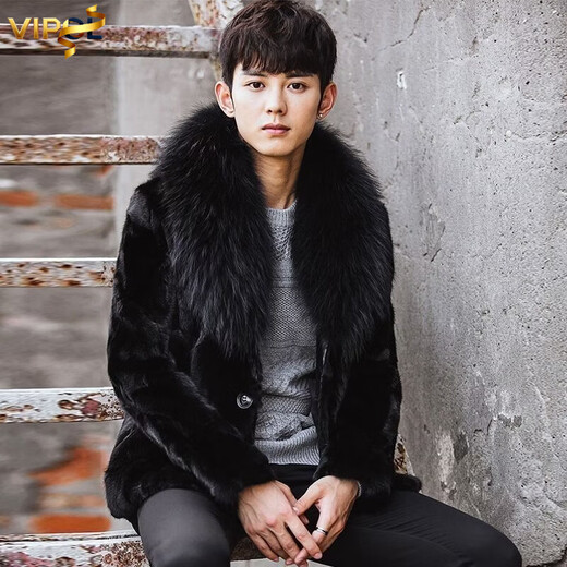 VIPOL's new Haining imitation leather raccoon dog fur collar sheep sheared jacket men's short fur one-piece thickened thick jacket black mink style fur one-piece lining 3XL 160Jin Jin equals 0.5kg ---180Jin Jin equals 0.5kg