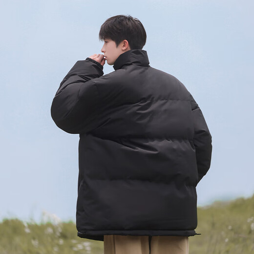 VUUG Men's Cotton Clothes American Style Stand Collar Coldproof Clothes Men's Fashionable and Versatile New Trendy Brand Cotton Clothes Black S