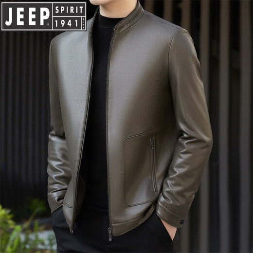 JEEP SPIRIT leather jacket business casual men's winter lapel casual daddy sheepskin jacket middle-aged short leather jacket black S 165