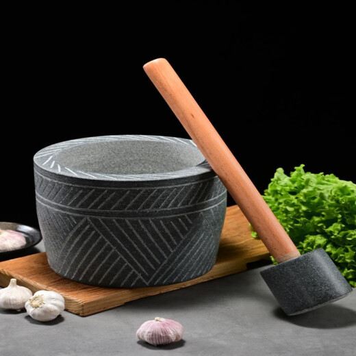 Garlic mortar old-fashioned bluestone hand-carved garlic mortar garlic pounder garlic masher household grinding bowl stone mortar bluestone hand-carved cylinder-shaped stone mortar large 15 cm