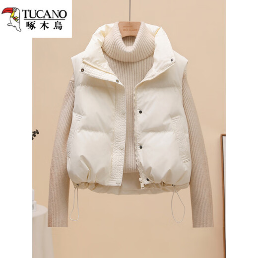 Woodpecker (TUCANO) no-wash white duck down vest women's short 2026 autumn and winter Korean version stand-up collar small vest vest jacket off-white one size
