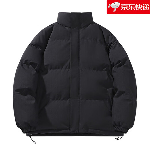 Solid color stand-up collar cotton coat for men and women in winter loose thickened warm cotton coat couple style bread coat student cotton coat factory direct sale high quality special price black L recommended weight 110-125 Jin Jin equals 0.5 kg can be worn
