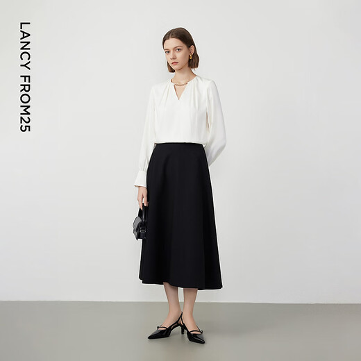 Langzi v-neck long-sleeved top women's shirt temperament commuting high-end spring French fashion shirt