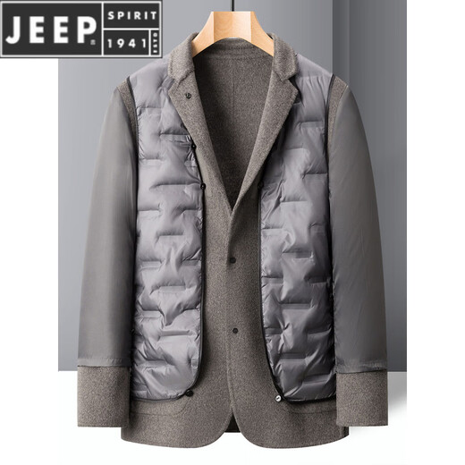JEEP SPIRIT new double-sided woolen coat men's wool woolen suit casual suit winter velvet thickened short coat gray brown removable down liner M 170 recommended 95-115Jin Jin equals 0.5 kg