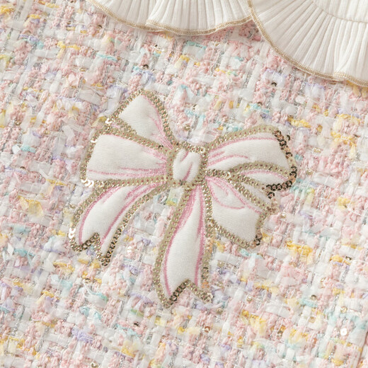 DAVE&BELLA medium and large children's dress spring new girls pink plaid small fragrant skirt long-sleeved fake two-piece