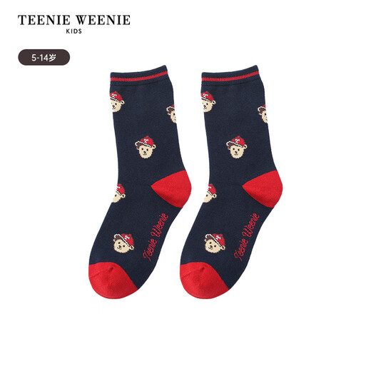 Teenie Weenie Kids 26 new year style boys' casual cute jacquard contrast mid-calf socks dark navy one size L