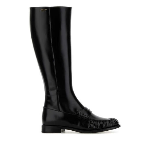 PRADA FW25 light luxury women's black leather boots Black 20 | 40