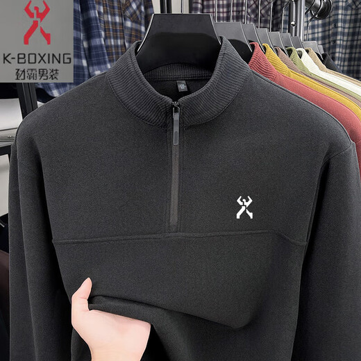 KBXNG Men's double-sided German velvet sweatshirt stand-collar half-zip T-shirt sweatshirt autumn and winter casual thickened warm base layer red L (recommended 110-130 Jin Jin equals 0.5 kg)