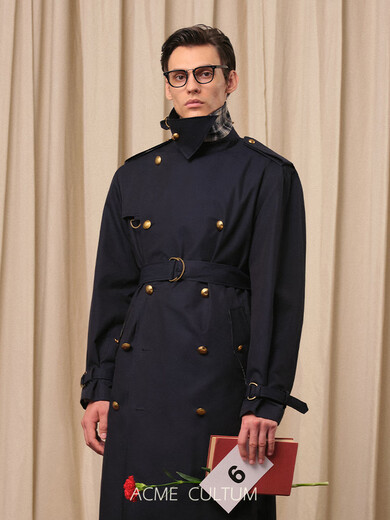 ACME CULTUM темно-синий плащ из хлопка с тремя лацканами, мужской высококачественный свободный длинный плащ темно-синего цвета, предварительная продажа ожидается 22 декабря M