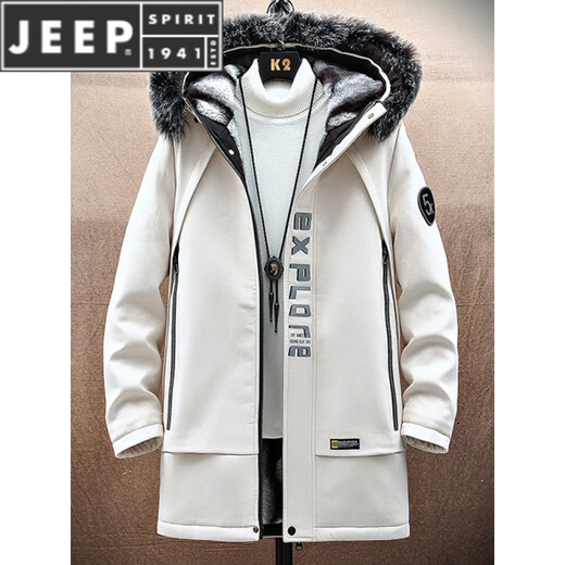 JEEP SPIRIT Parker Men's Jacket 2025 Autumn and Winter New Plus Velvet Thickened Cotton Coat Mid-Length Winter Shearling Windbreaker MY112S Black M