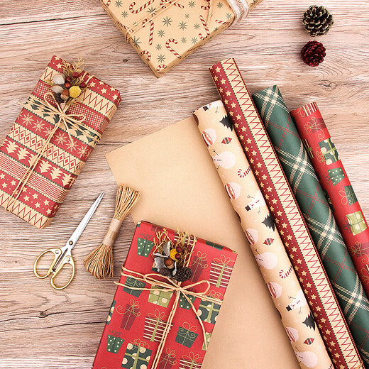 DOROCH Christmas wrapping paper 6 sheets with ribbon twine gift wrapping paper birthday gift DIY handmade paper kraft paper