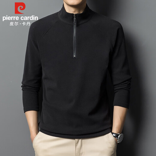 Pierre Cardin sweatshirt men's autumn and winter half-zip stand collar long-sleeved T-shirt men's velvet business casual top gray XL