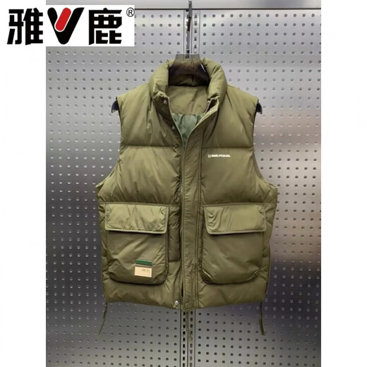 雅鹿冬季新款工装羽绒马甲男青年宽松休闲简约白鸭绒背心加厚无袖外套 黑色 M 建议100-130斤