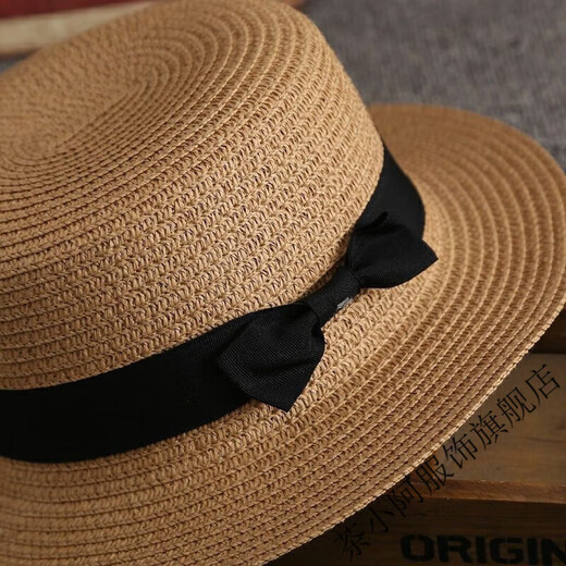 Cha Xiao A Korean version of the straw hat summer British retro flat top fresh hat sunshade beach hat travel trendy summer flat top khaki M (56-58cm)