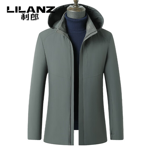LILANZ Light Luxury Men's Mid-Length Hooded Goose Down Down Jacket Winter Removable Liner Dad Thickened Warm Jacket Gray Green M 170