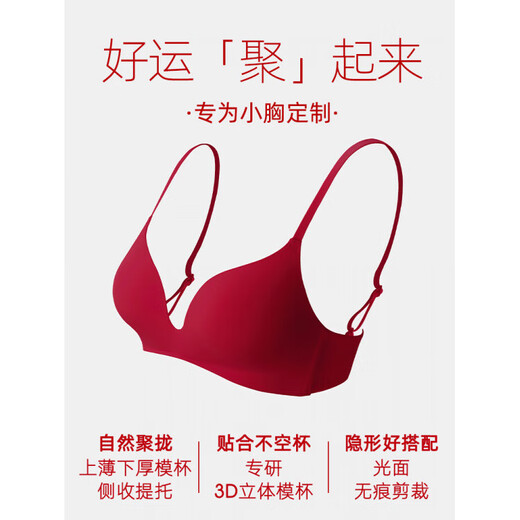 Miss Curiosity Red Underwear Women Push Up Small Breast Wedding Bridal Wireless Seamless Bra Set Zodiac Year of the Horse Gift Box Lucky Popular Set (Basic Solid Color Style) 70A
