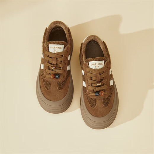 DAPHNE Daphne winter velvet and height-increasing cotton shoes for women 2025 new American campus thick-soled all-match casual sports moral training sneakers caramel color velvet heel height 4cm 35 (225mm)