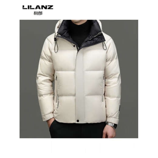 利郎（LILANZ）防风保暖男士羽绒服中青年时尚休闲短款鹅绒连帽加厚外套男面 黑色 14XL (190)