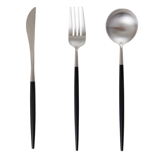 Qiao Bo Lai OUDING versatile black and silver knife and fork, stainless steel Western food knife, fork, chopsticks, fruit fork, dessert fork, drink spoon, 9-piece set
