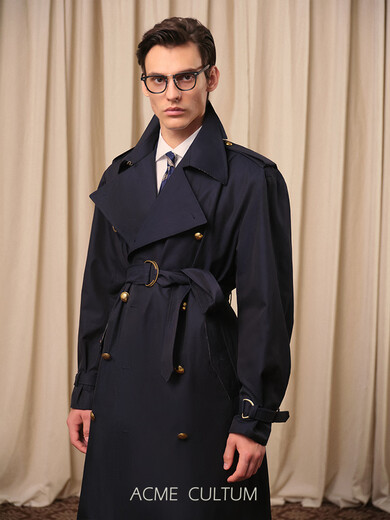 ACME CULTUM темно-синий плащ из хлопка с тремя лацканами, мужской высококачественный свободный длинный плащ темно-синего цвета, предварительная продажа ожидается 22 декабря M