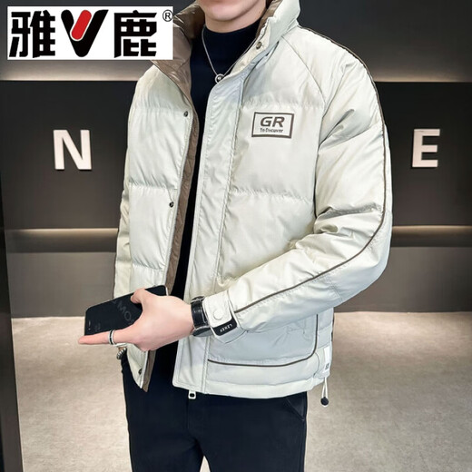 Yalu high-end down jacket men's winter 2026 new style color-blocked stand-up collar thickened warm jacket men's winter wear black black L 100-115Jin Jin equals 0.5 kg