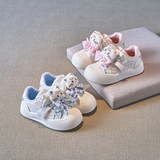 ABJA non-slip girls' velvet warm cotton shoes 2025 winter new cartoon cat bow soft bottom bread shoes pink 32