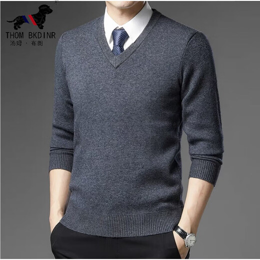 THOM BKDINR Tom brand 100% pure wool sweater men's winter V-neck thickened sweater middle-aged dad outfit with knitted sweater 2017 v-neck (medium gray) light luxury gift box packaging XL (recommended 135-155Jin Jin equals 0.5 kg)