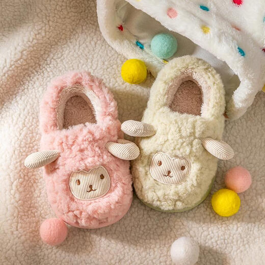 Shijanu children's cotton slippers season girls new bag heel indoor home baby cute plush cotton shoes boy pink (suede heel) 24-25_inner length 15cm suitable for feet 13.5-14.5