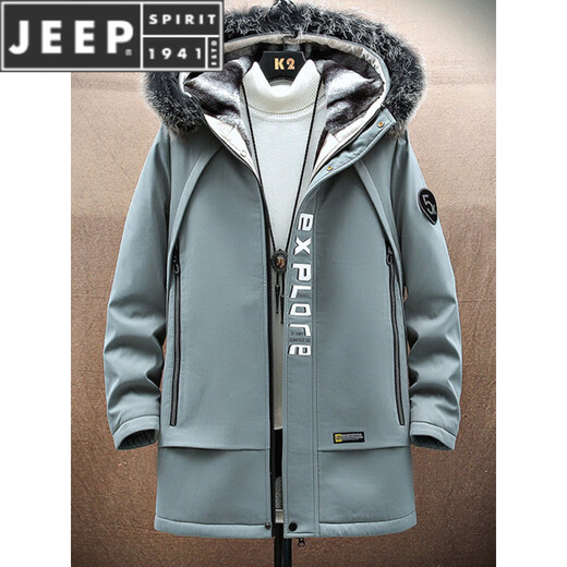 JEEP SPIRIT Parker Men's Jacket 2025 Autumn and Winter New Plus Velvet Thickened Cotton Coat Mid-Length Winter Shearling Windbreaker MY112S Black M