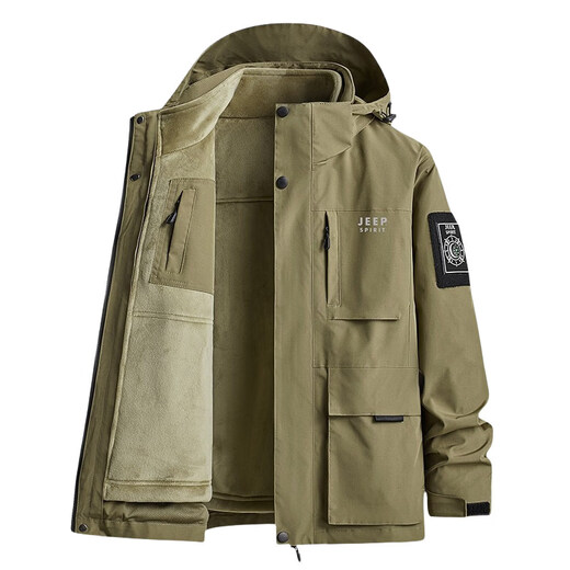 JEEP SPIRIT men's three-in-one detachable jacket winter new velvet thickened warm casual jacket 8119B gray (one-piece velvet) M (recommended 90-115Jin Jin equals 0.5 kg)