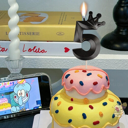 Fantasy Birthday Candle Cake Birthday Candle Creative Atmosphere Ritual Sense Boy Crown Digital Decoration 2025 New Diamond Crown Candle Pink 1