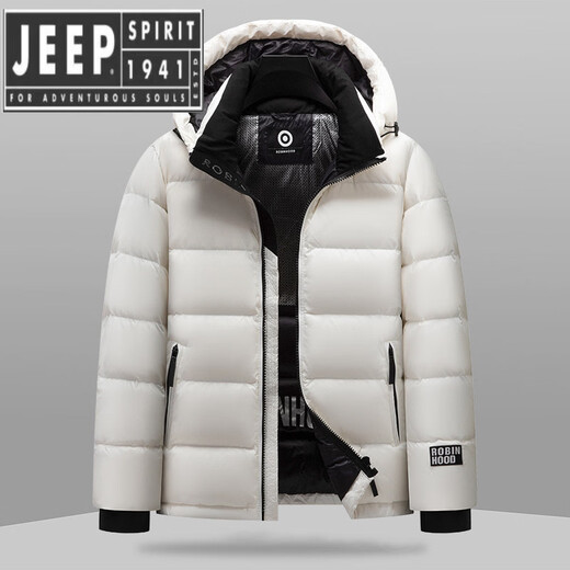 JEEP SPIRIT winter fashion hooded short down jacket for men and young people, trendy and versatile thickened cold-proof shiny down jacket, gray 3XL