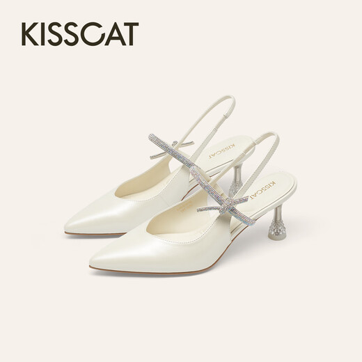 KISSCAT 2026 Spring Fashion Commuting Temperament Pointed Fashion Sandals K76127A-10 Pearl White 33