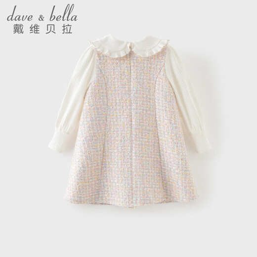 DAVE&BELLA medium and large children's dress spring new girls pink plaid small fragrant skirt long-sleeved fake two-piece