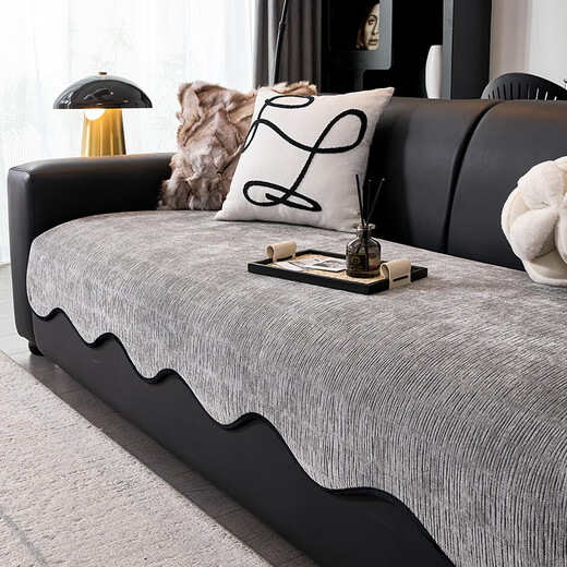 Baixini 2026 new chenille sofa cover cloth special-shaped four-season universal sofa cushion cloth anti-cat scratch leather sofa cushion special-shaped plain print-dark gray 70cm*70cm