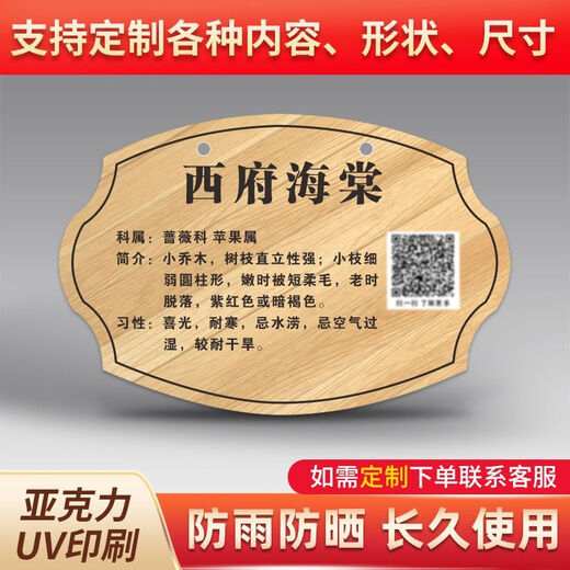 树牌挂牌植物介绍定制物业树木铭牌植树牌树木介绍标识牌亚克力 SP-39 30x20cm